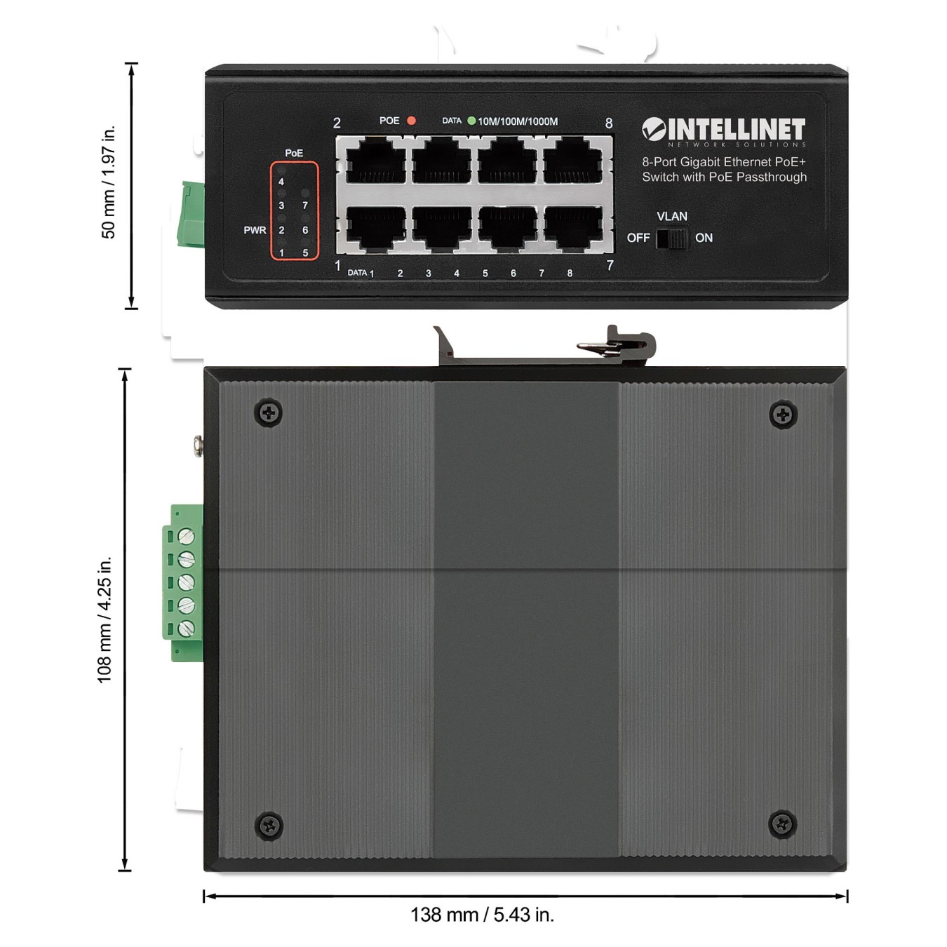 Buy INTELLINET 8-Port PoE+ Gb Switch PoE-Passthrough 1xPD PoE 95W Eingangsstrom 7x PSE PoE Strombudget bis 120W DIN-Hutsc... in 