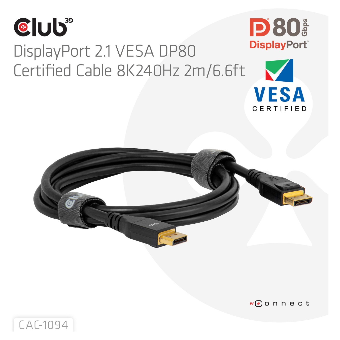 Buy Club 3D DisplayPort 2.1 VESA DP80 Kabel 2m 8K 240Hz St. St. schwarz in Cyprus, Nicosia, Limassol, Larnaka, Pafos