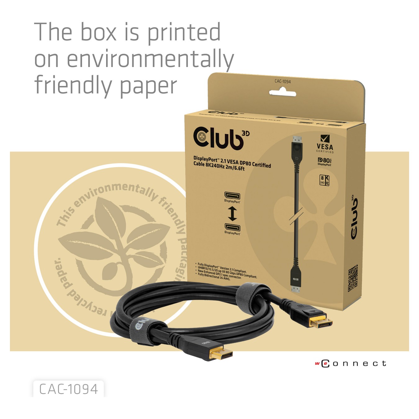 Buy Club 3D DisplayPort 2.1 VESA DP80 Kabel 2m 8K 240Hz St. St. schwarz in Cyprus, Nicosia, Limassol, Larnaka, Pafos