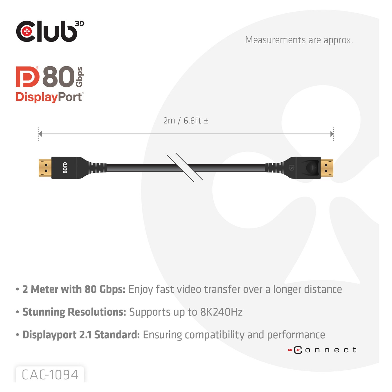 Buy Club 3D DisplayPort 2.1 VESA DP80 Kabel 2m 8K 240Hz St. St. schwarz in Cyprus, Nicosia, Limassol, Larnaka, Pafos