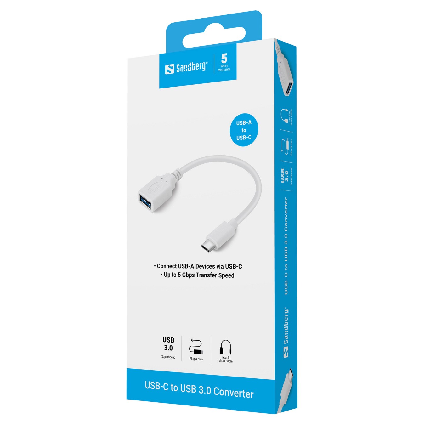 Buy Adapter USB-C (ST) to USB-A (BU) Sandberg White in Cyprus, Nicosia, Limassol, Larnaka, Pafos