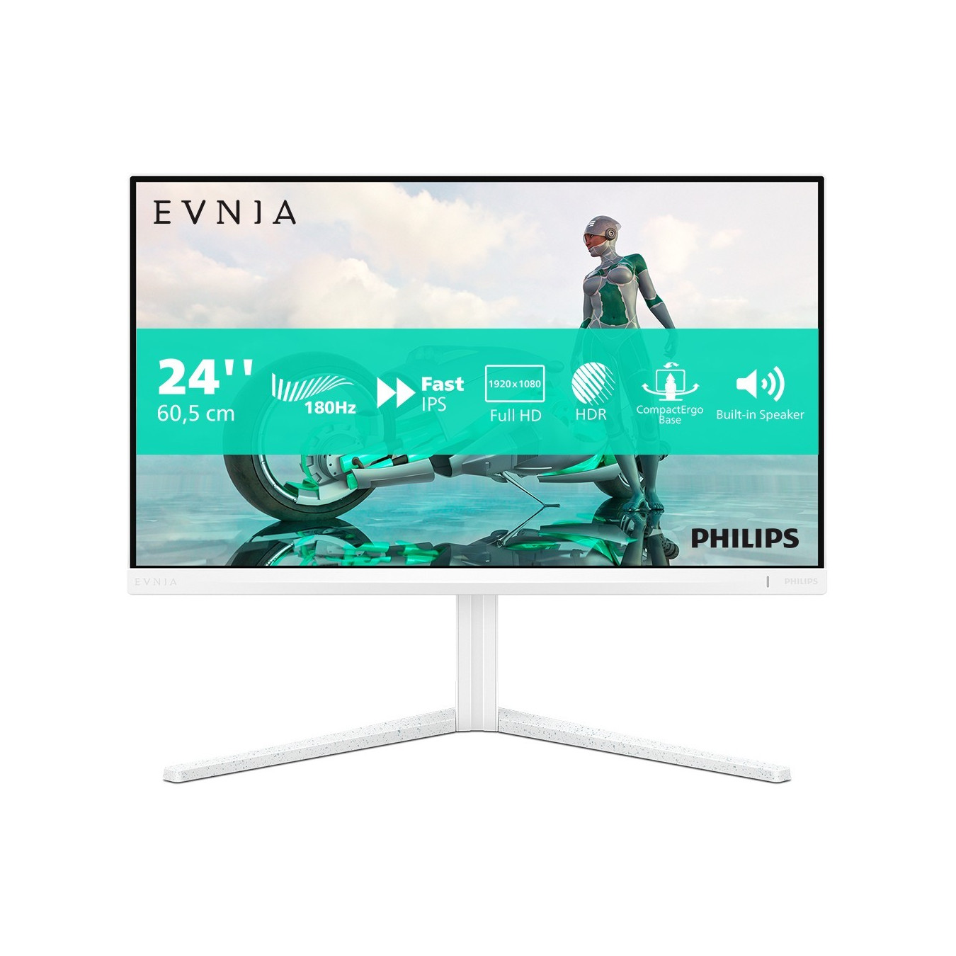 Philips Evnia 24M2N3201A - 23.8in Fast IPS Gaming Monitor, 1080p, 180Hz, 1ms (GTG), HDR10, White