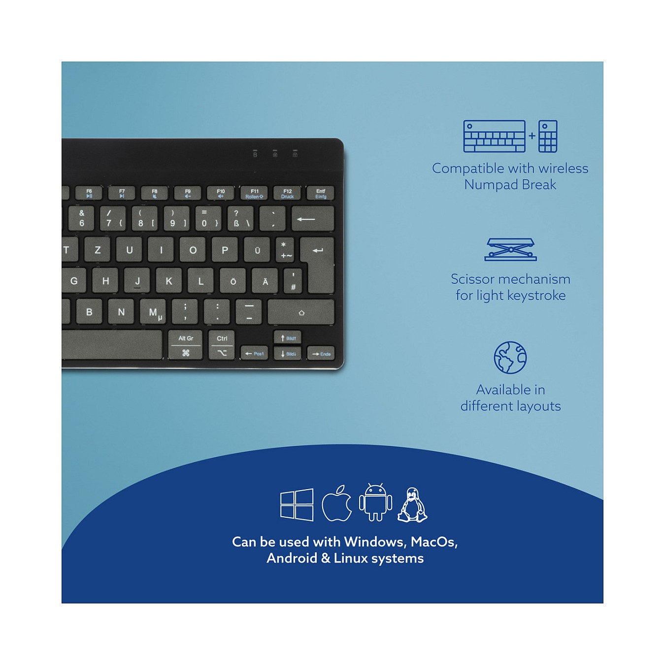 Buy R-GO COMPACT BREAK ERGONOMIC KEYBOARD QWERTZ(DE)BLUETOOTH B in Cyprus, Nicosia, Limassol, Larnaka, Pafos
