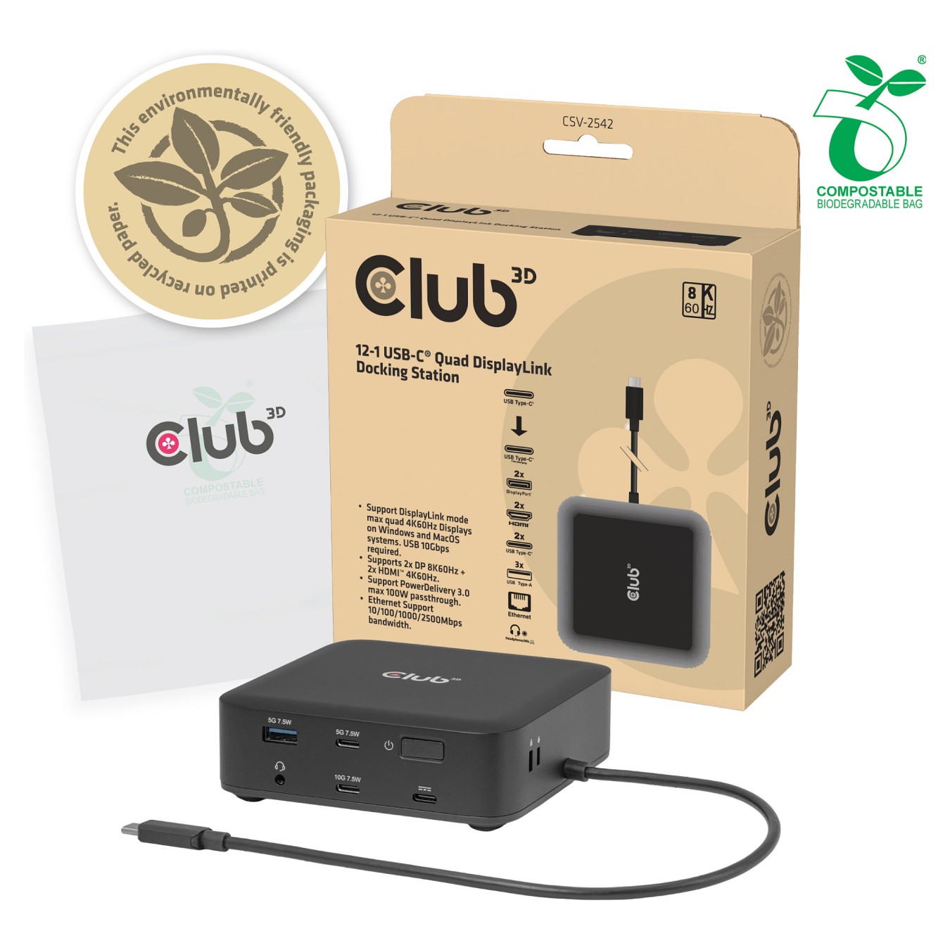 Buy Club3D USB-C 12in1-Dock to 2xDP 2xHDMI 3xUSB-C 8K30Hz PD100W in Cyprus, Nicosia, Limassol, Larnaka, Pafos