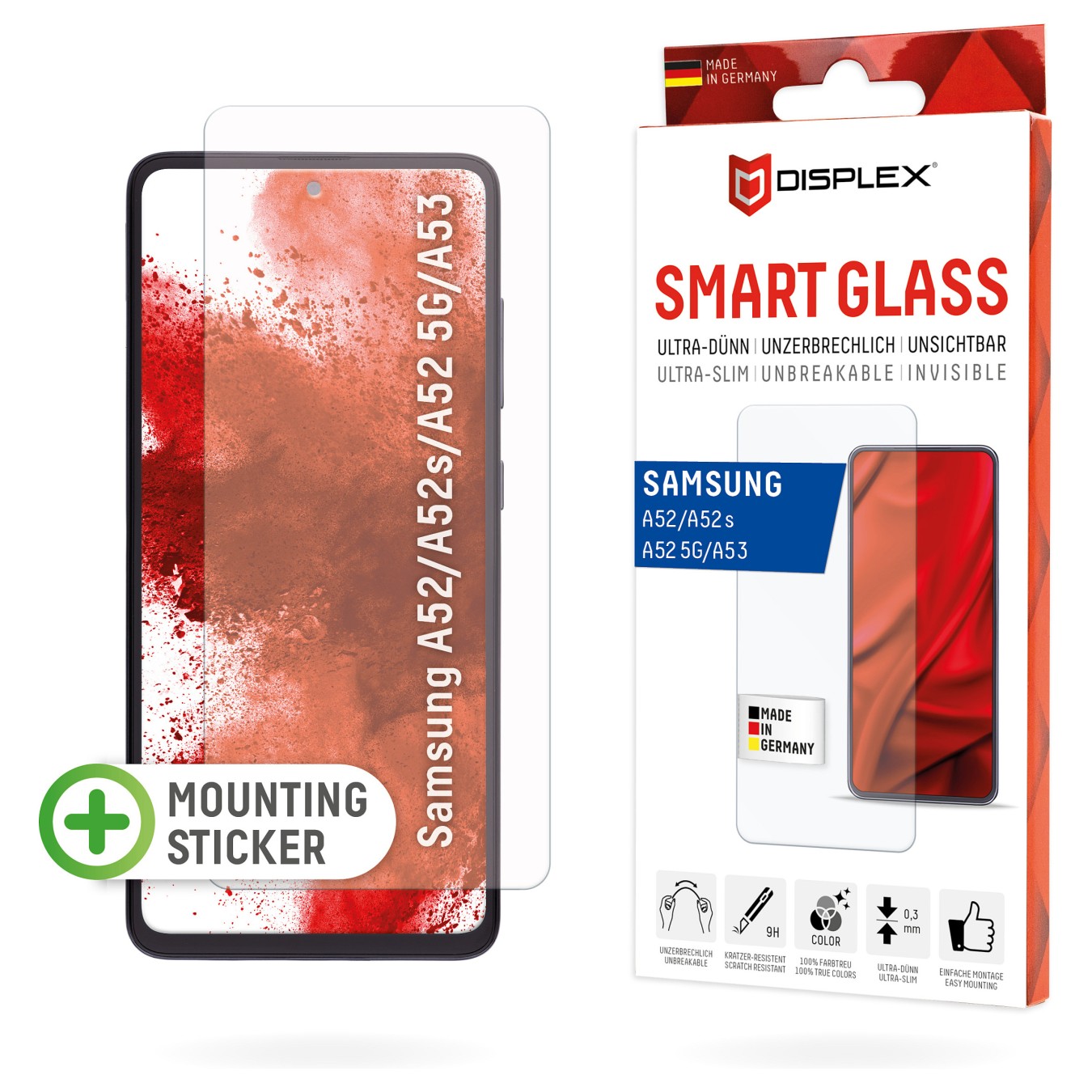 Buy DISPLEX Smart Glass (9H) für Samsung Galaxy A52 A52(s) 5G A53 5G Montagesticker. unzerbrechlich. ultra-dünn. unsichtbar in C