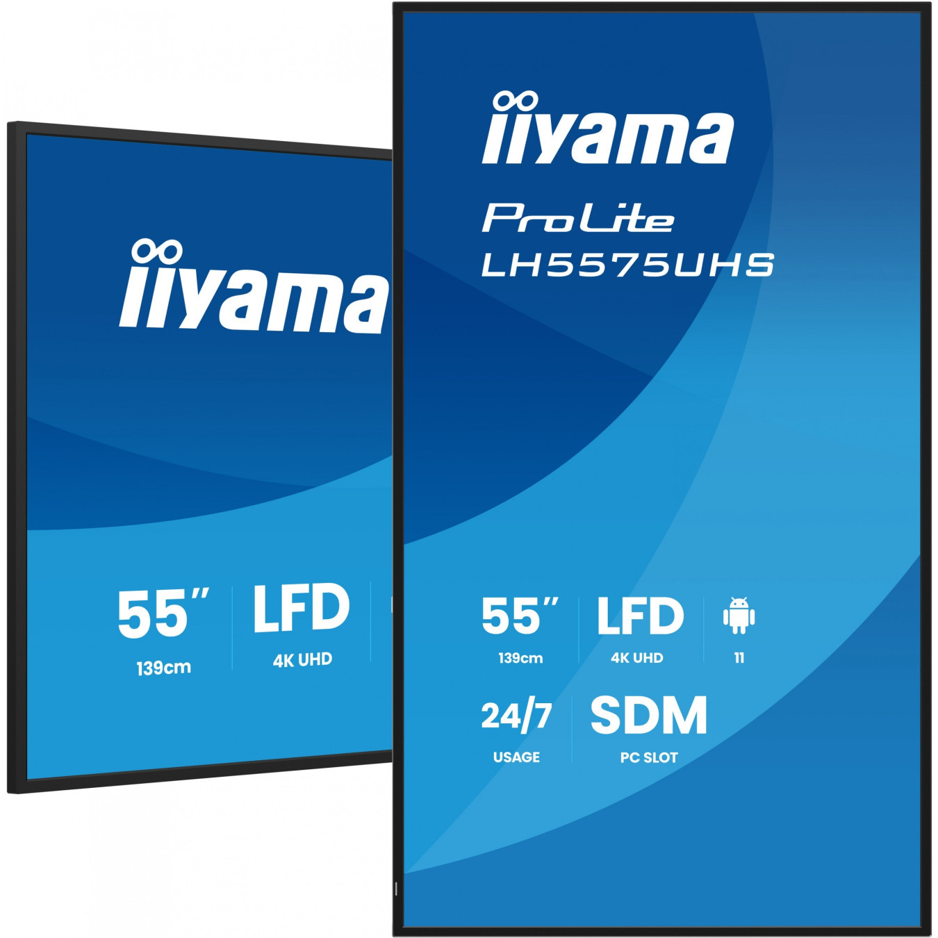 iiyama LH5575UHS-B2AG - 55\" 4K UHD Digital Signage Display, Android 11, 4GB/32GB, 3x HDMI + DP, Wi-Fi, Black