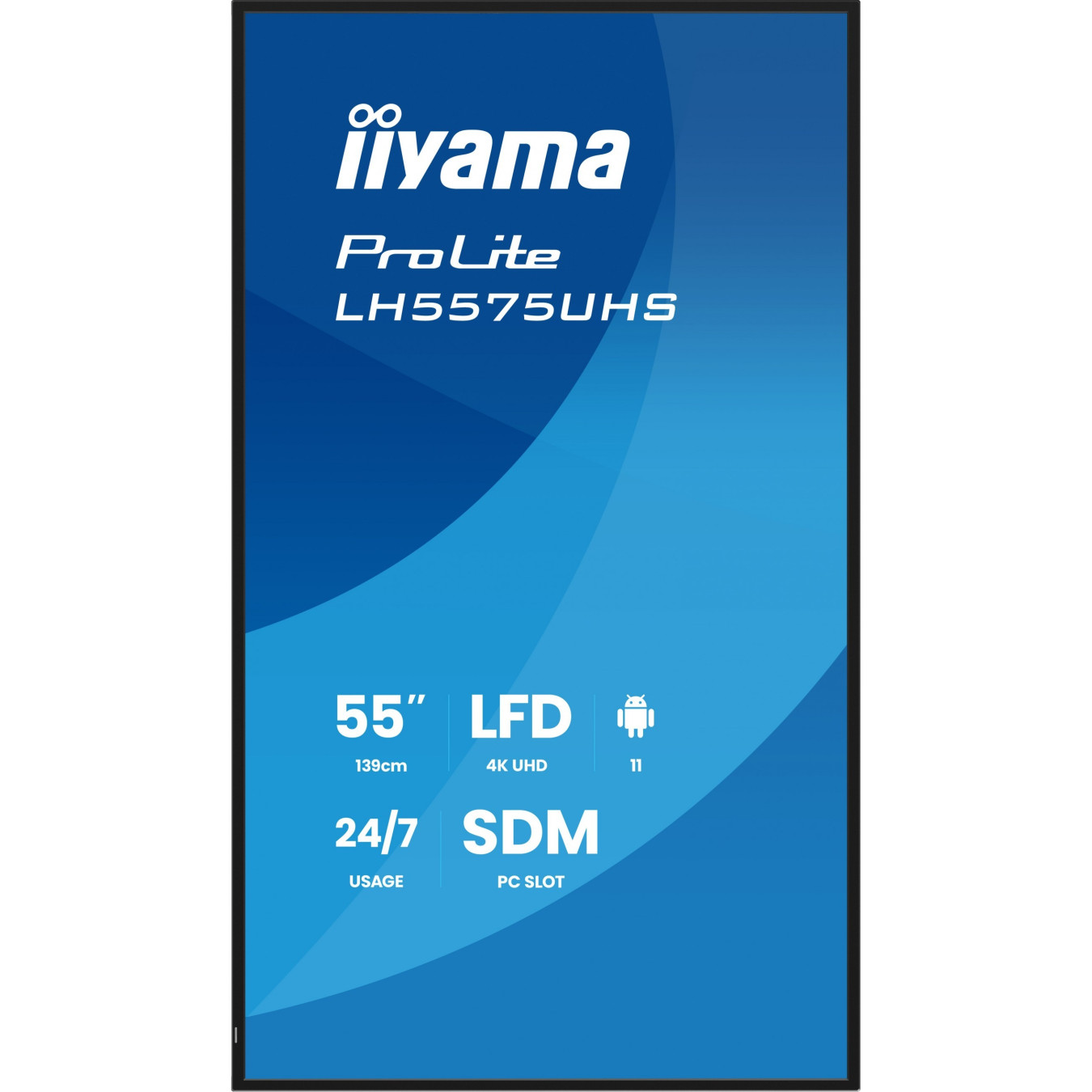 iiyama LH5575UHS-B2AG - 55\" 4K UHD Digital Signage Display, Android 11, 4GB/32GB, 3x HDMI + DP, Wi-Fi, Black