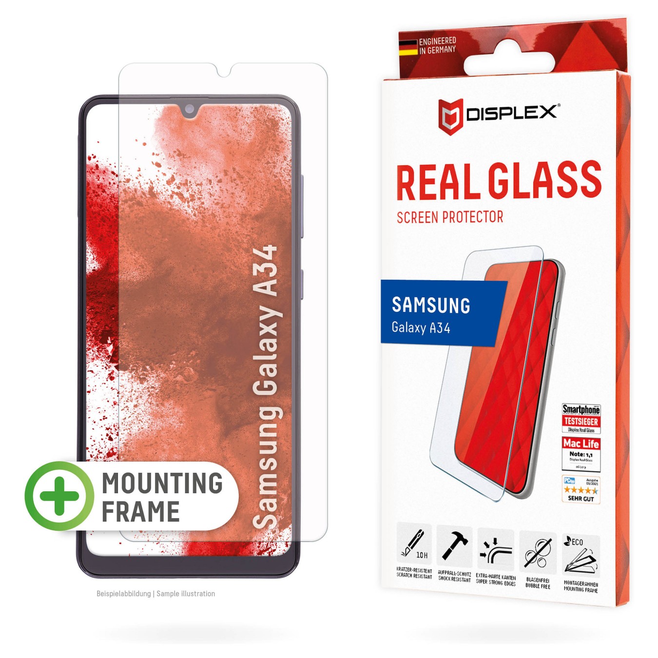 Buy DISPLEX Panzerglas 2D Clear (10H) für Samsung Galaxy A34 Eco-Montagerahmen. Tempered Glas. kratzer-resistente Schutzf... in 