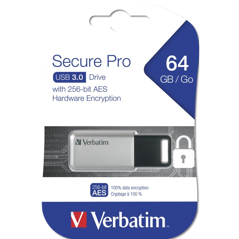 Buy Verbatim Secure Data Pro USB 3.2 Gen1 Flash Drive - 64GB - Black/Grey, USB-A... in Cyprus, Nicosia, Limassol, Larnaka, Pafos