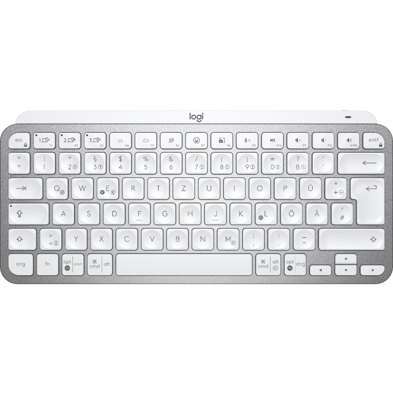 Logitech MX Keys Mini - Compact Wireless QWERTZ Keyboard - Pale Gray, LED Backlight, Bluetooth & Logi Bolt
