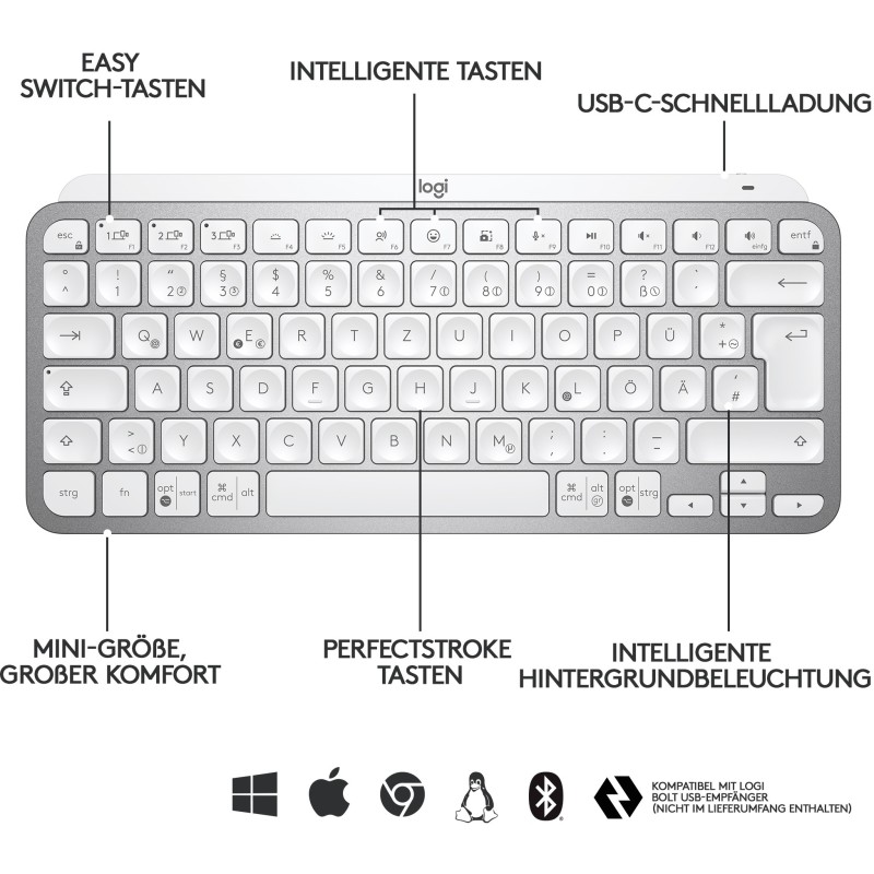 Buy Logitech MX Keys Mini - Compact Wireless QWERTZ Keyboard - Pale Gray, LED Ba... in Cyprus, Nicosia, Limassol, Larnaka, Pafos