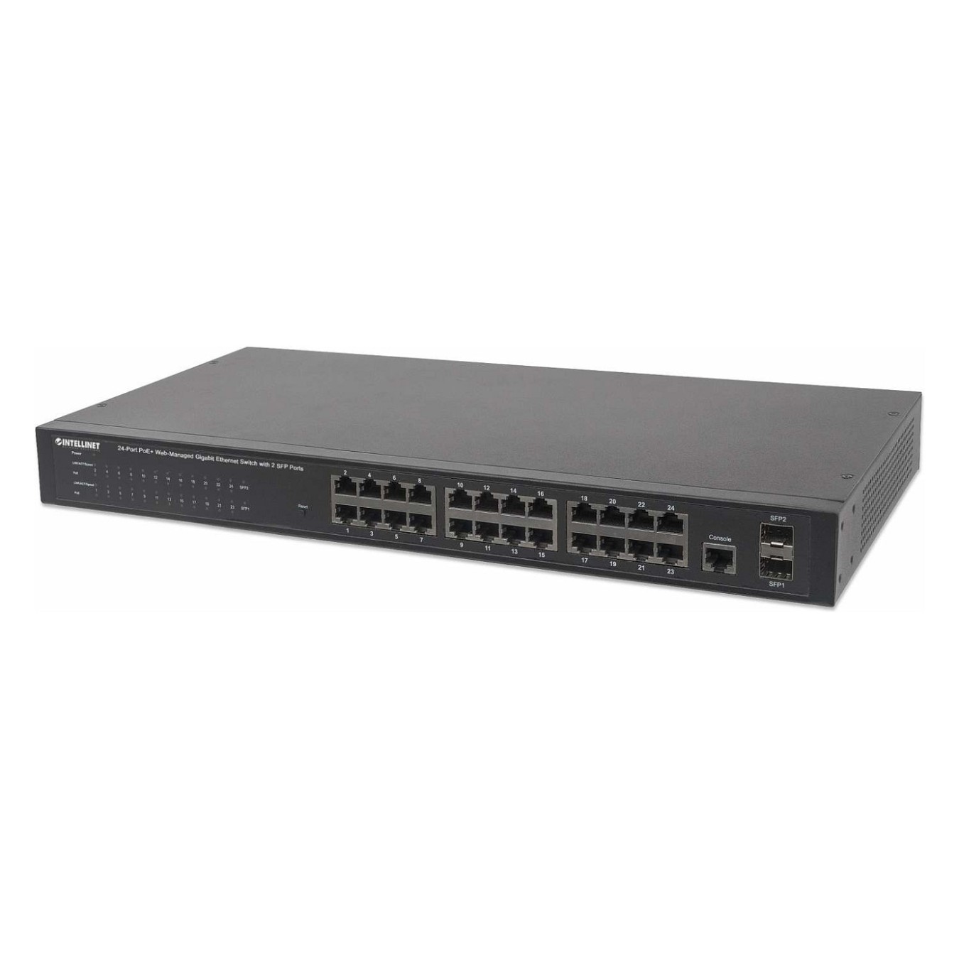 Buy INTELLINET 24-Port PoE Gigabit Switch Web-Managed 2 GBIC SFP Ports Ausgangsleistung bis zu 30 Watt pro Port PoE+ IEEE... in 