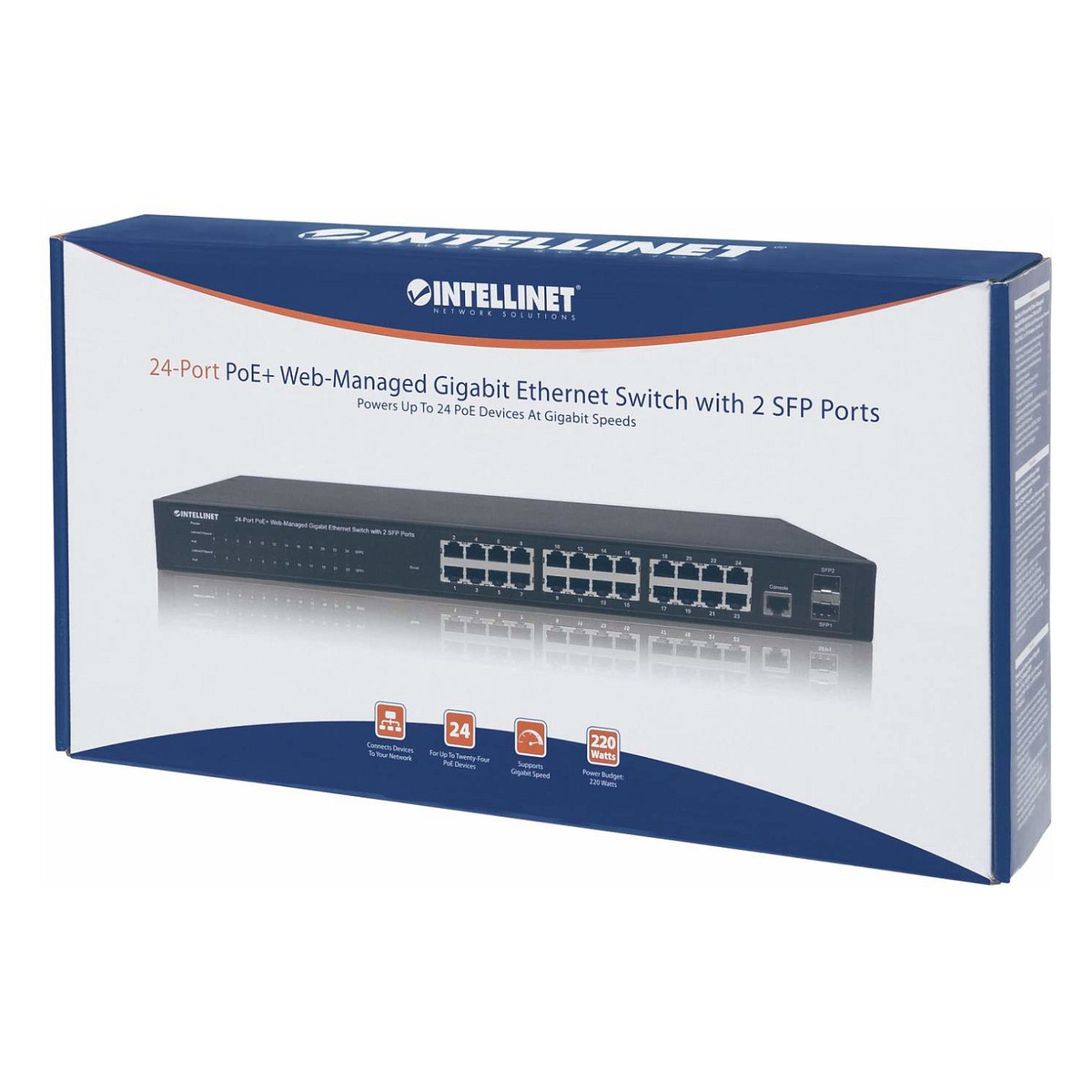 Buy INTELLINET 24-Port PoE Gigabit Switch Web-Managed 2 GBIC SFP Ports Ausgangsleistung bis zu 30 Watt pro Port PoE+ IEEE... in 
