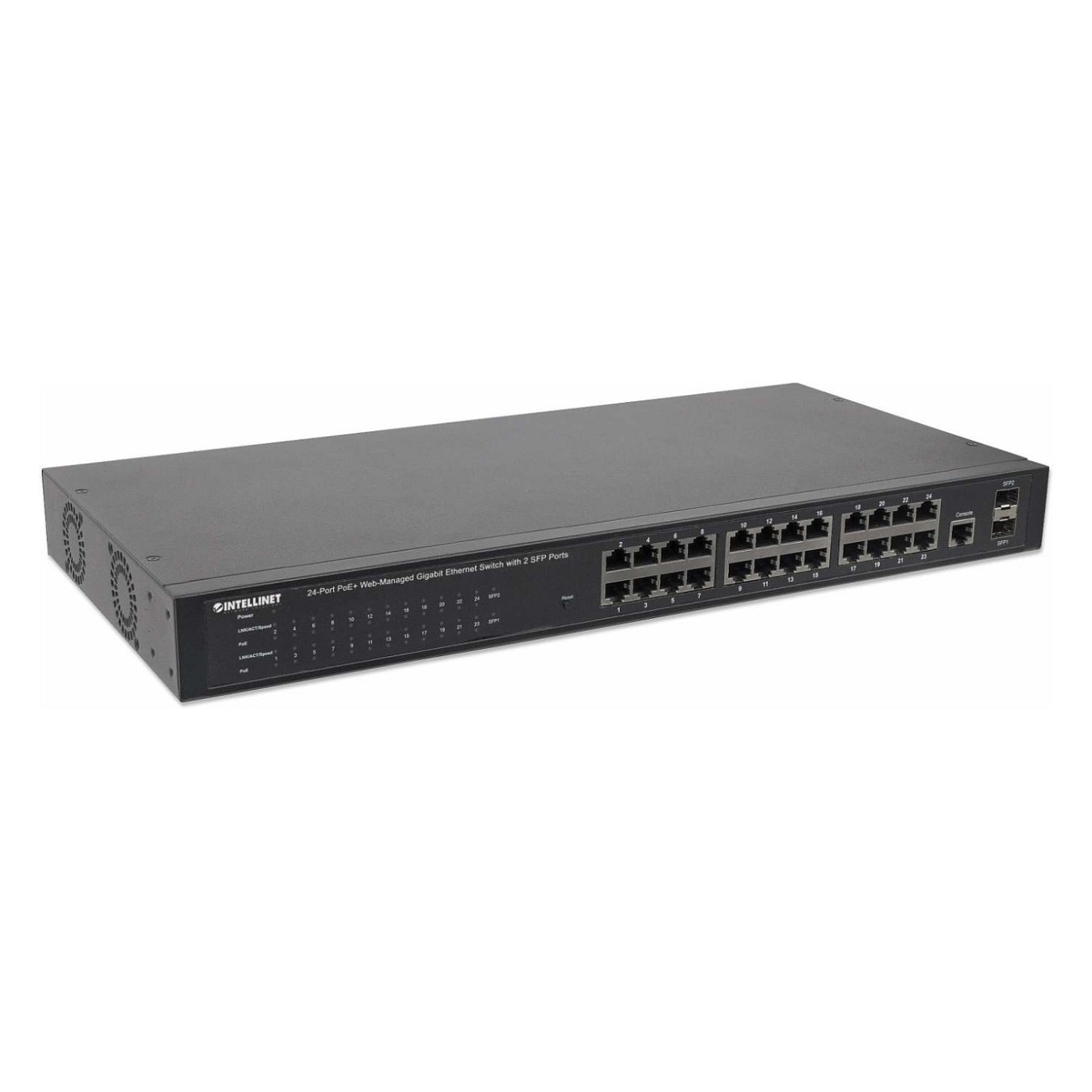 Buy INTELLINET 24-Port PoE Gigabit Switch Web-Managed 2 GBIC SFP Ports Ausgangsleistung bis zu 30 Watt pro Port PoE+ IEEE... in 