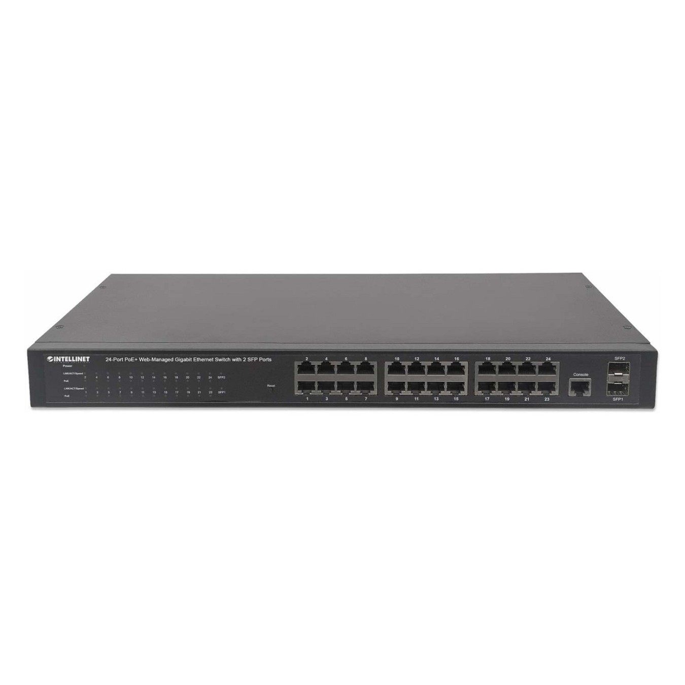 Buy INTELLINET 24-Port PoE Gigabit Switch Web-Managed 2 GBIC SFP Ports Ausgangsleistung bis zu 30 Watt pro Port PoE+ IEEE... in 