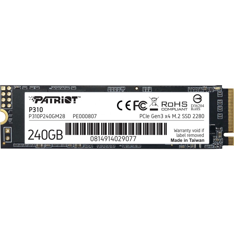 Buy Patriot P310 M.2 NVMe SSD - 240GB, PCIe 3.0 x4 (NVMe 1.3) - M.2 2280 in Cyprus, Nicosia, Limassol, Larnaka, Pafos