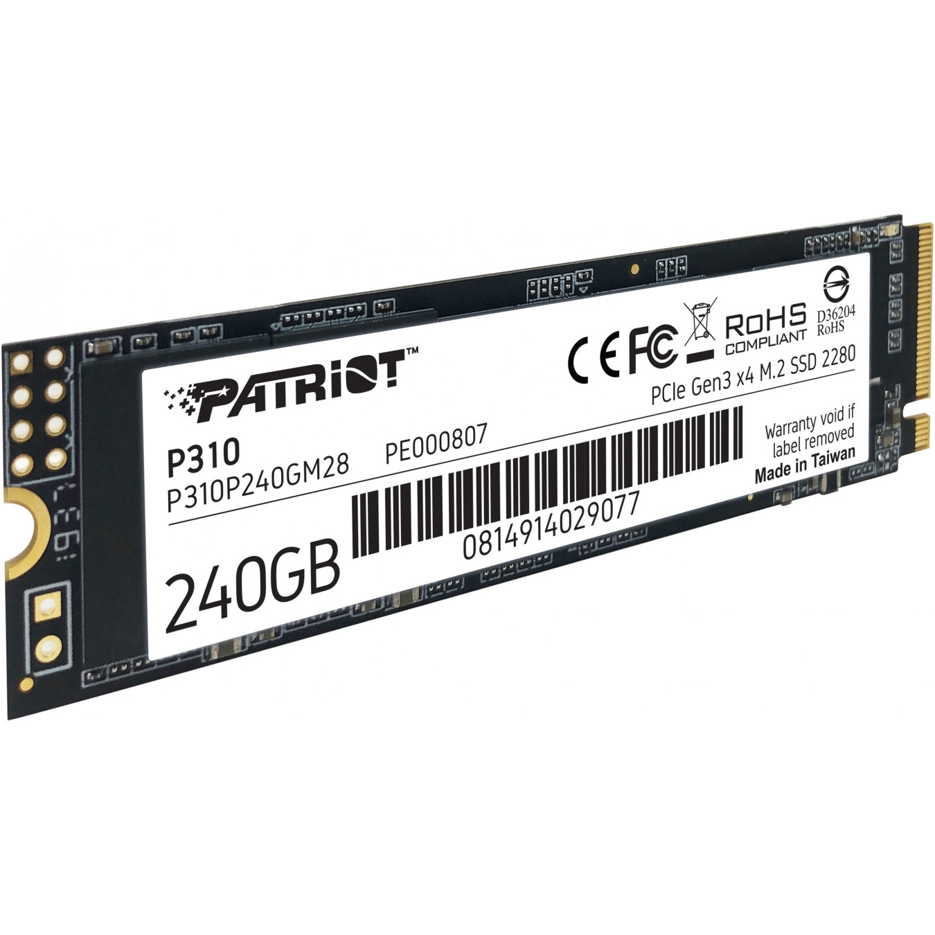 Patriot P310 M.2 NVMe SSD - 240GB, PCIe 3.0 x4 (NVMe 1.3) - M.2 2280 — Buy in Cyprus with Fast Delivery