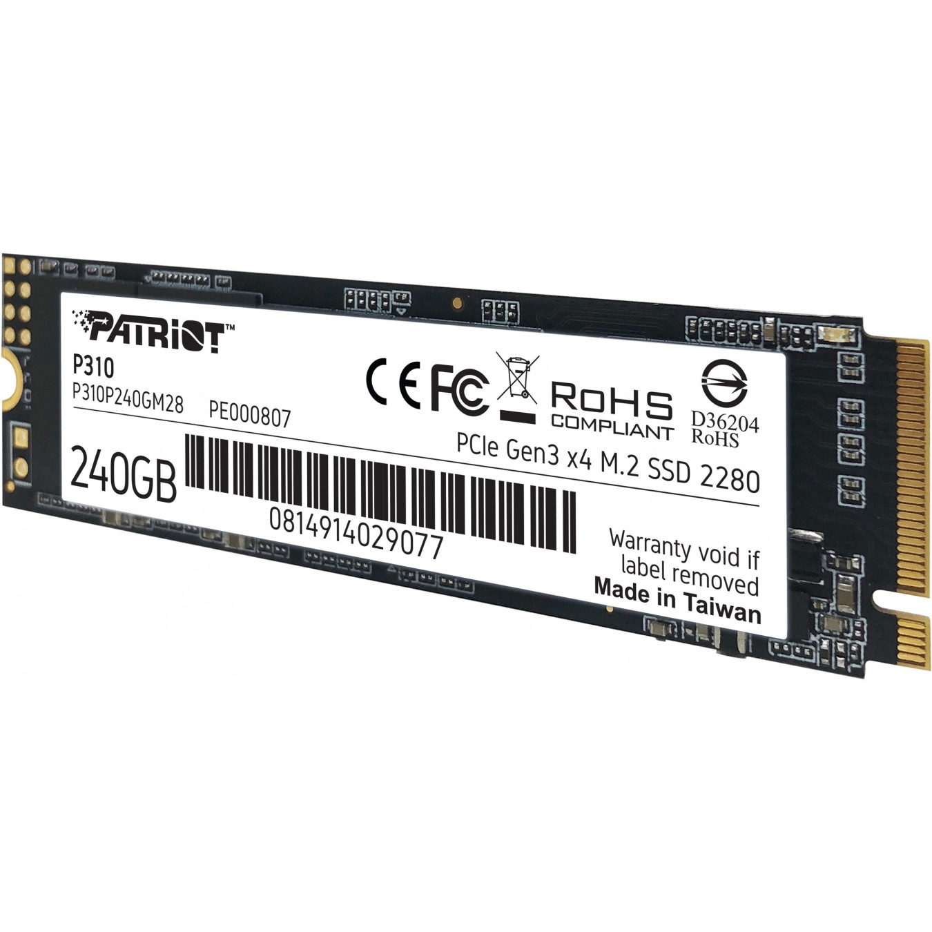 Patriot P310 M.2 NVMe SSD - 240GB, PCIe 3.0 x4 (NVMe 1.3) - M.2 2280 — Buy in Cyprus with Fast Delivery