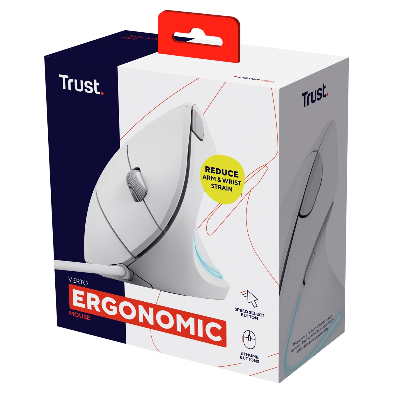 Buy Trust Verto Vertikale ergonomische Maus. Kabelgebunden - Weiß in Cyprus, Nicosia, Limassol, Larnaka, Pafos