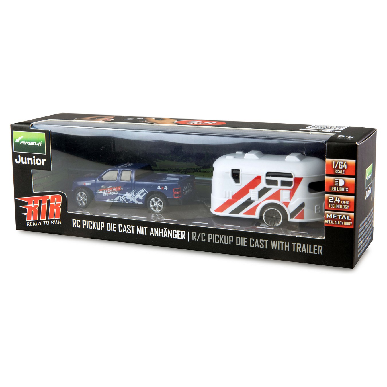 Buy Amewi RC Pickup Die Cast mit Wohnwagen 1:64 RTR blau 6+ in Cyprus, Nicosia, Limassol, Larnaka, Pafos