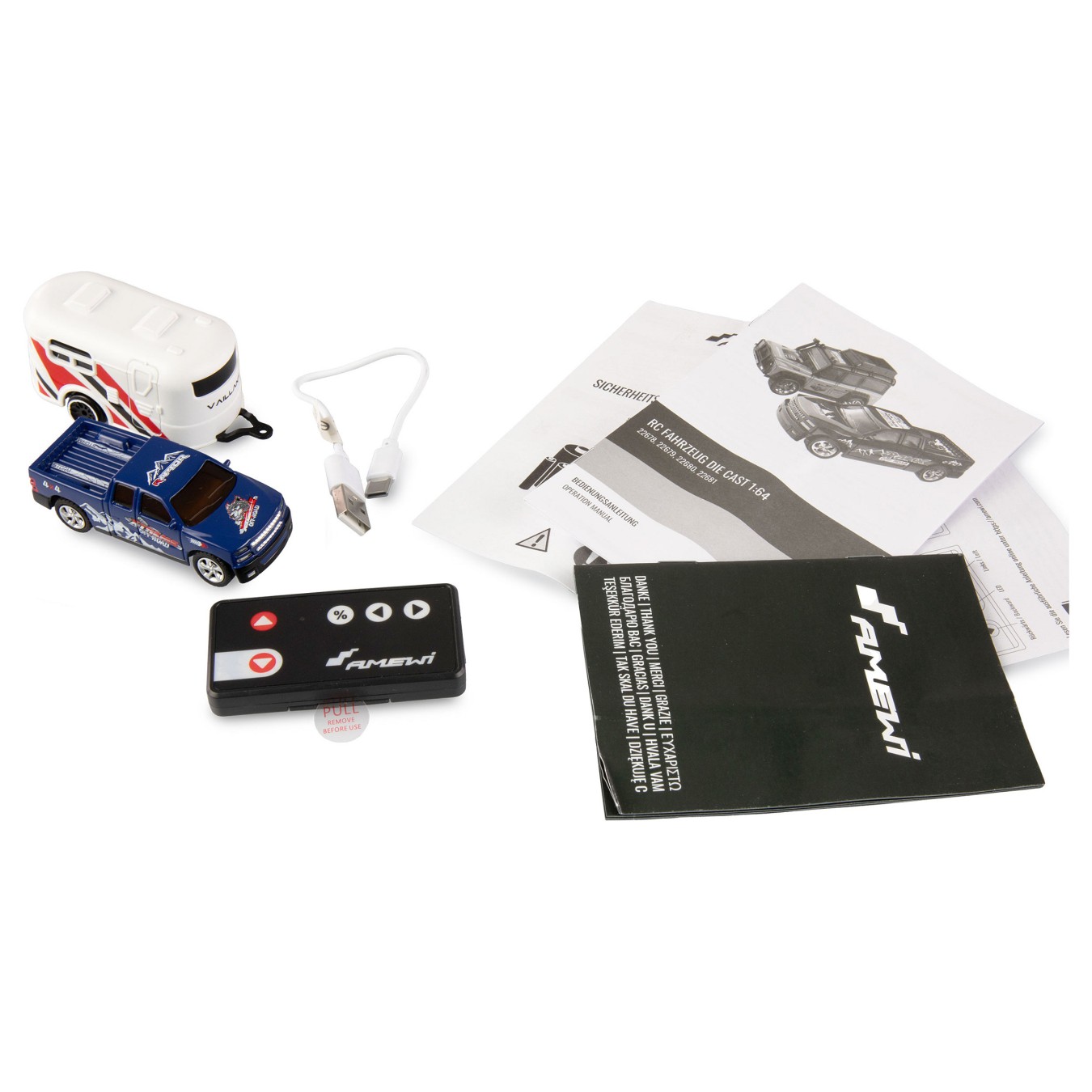 Buy Amewi RC Pickup Die Cast mit Wohnwagen 1:64 RTR blau 6+ in Cyprus, Nicosia, Limassol, Larnaka, Pafos