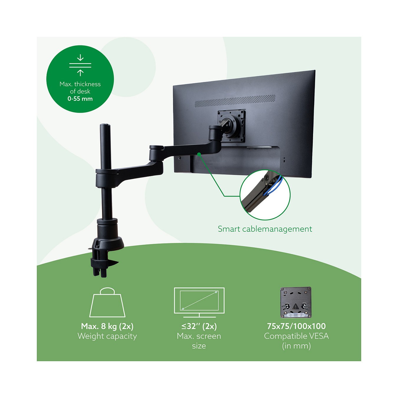 Buy R-Go Monitorarm 0'-32' 2TFT Max.8KG(2x) Zepher4 silb. in Cyprus, Nicosia, Limassol, Larnaka, Pafos