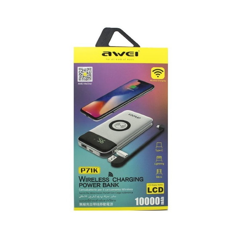 Power Bank Awei P71K 10000 mAh wireless charging -  Official distributor b2b