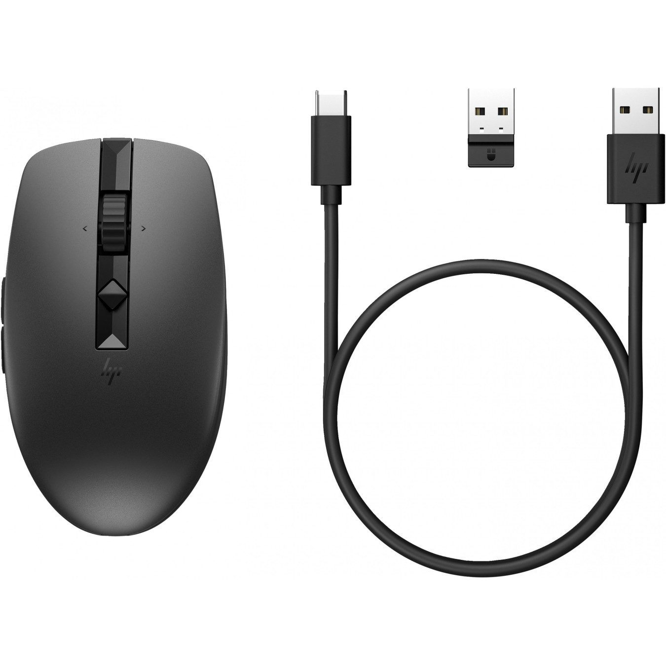 HP 710 Rechargeable Silent Mouse - Black - Ambidextrous, 3000 DPI, Bluetooth 5.3 + 2.4GHz (USB-A Receiver), 7 Buttons