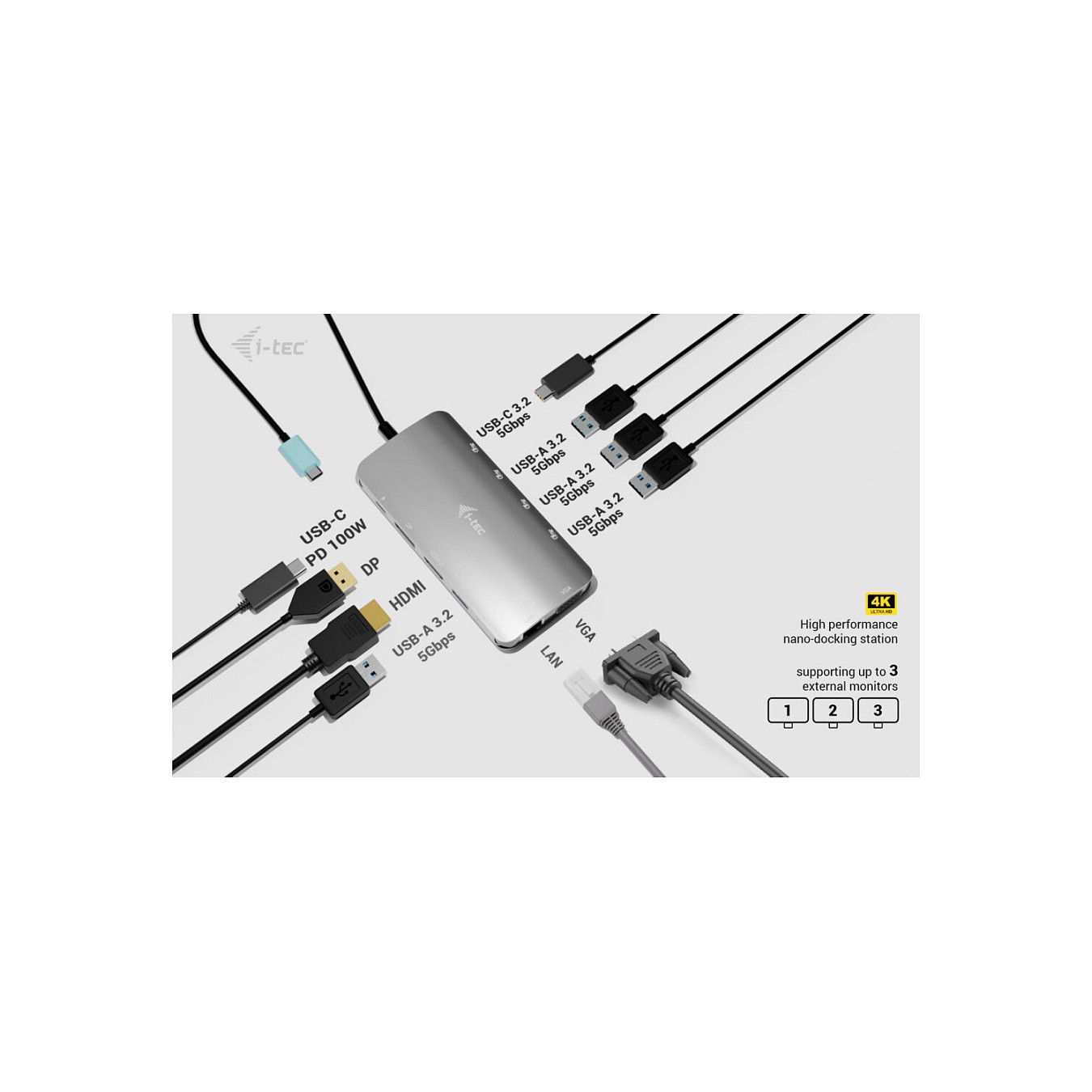 Buy D I-TEC USB-C Metal Nano 3x Display Docking Station 1x DP 1x HDMI 1x VGA 1x GLAN 1x USB-C Gen1 4x USB-A Gen1 Power De... in 