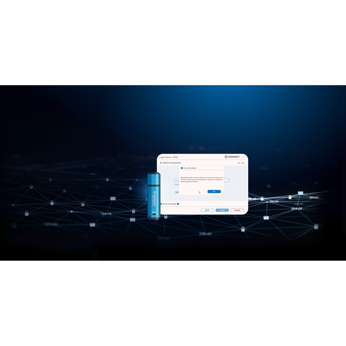 Kingston IronKey Vault Privacy 50 - 256GB USB-A 3.2 Gen1 (USB 3.1) - AES-256 (FIPS 197) Encrypted - Black/Blue