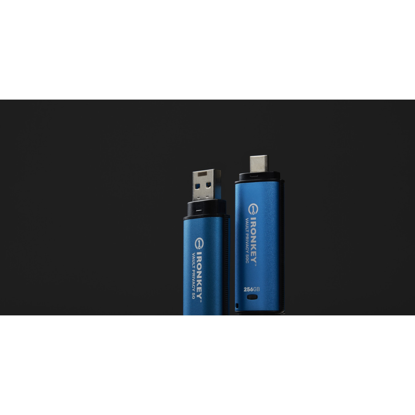 Kingston IronKey Vault Privacy 50 - 256GB USB-A 3.2 Gen1 (USB 3.1) - AES-256 (FIPS 197) Encrypted - Black/Blue