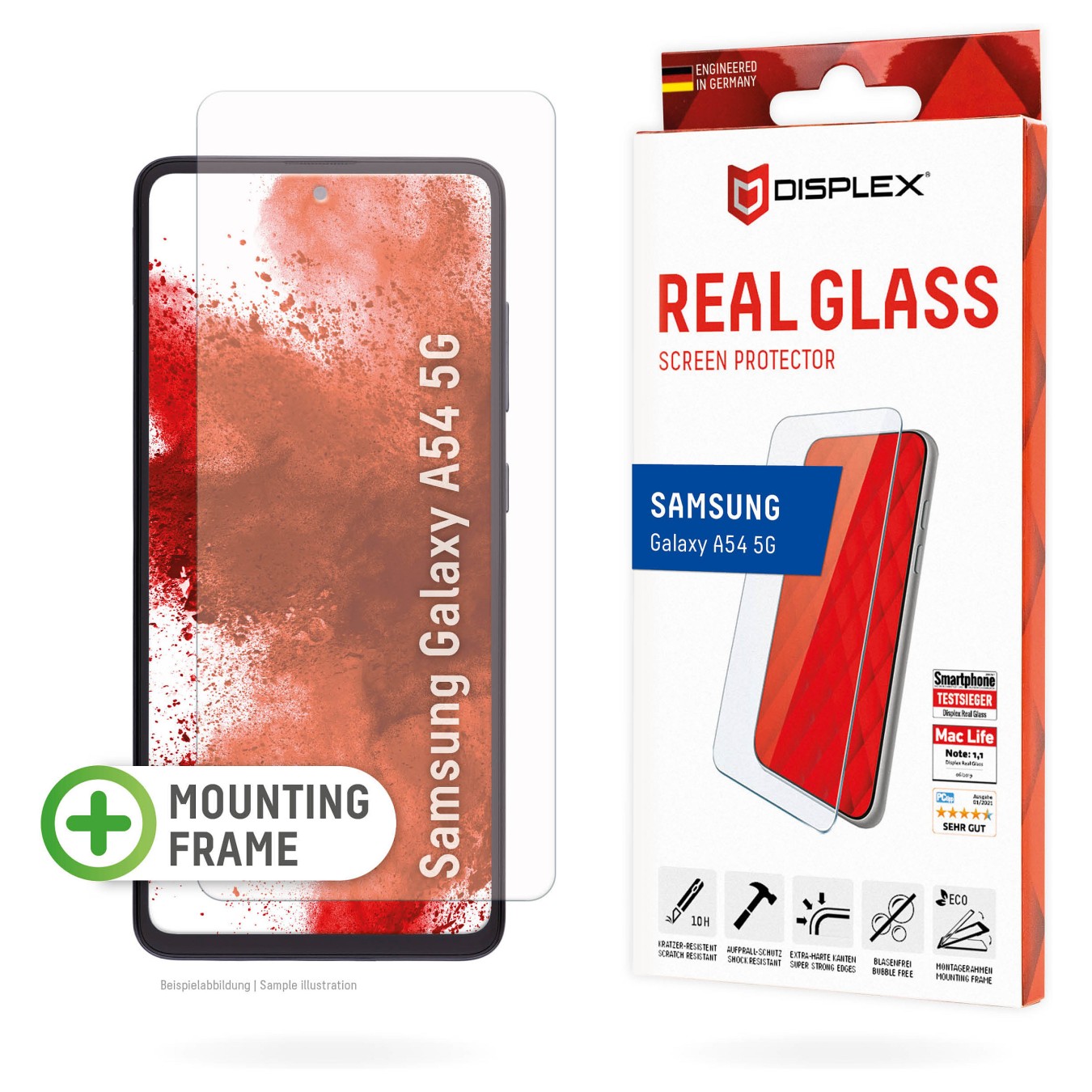 Buy DISPLEX Panzerglas 2D Clear (10H) für Samsung Galaxy A54 5G Eco-Montagerahmen, Tempered Glas, kratzer-resistente Schu... in 