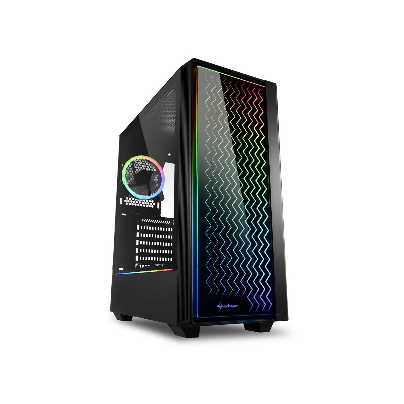 Sharkoon RGB LIT 200 - Mid Tower PC Case - Black, RGB Front Fans, ATX/mATX/Mini-ITX, 350mm GPU