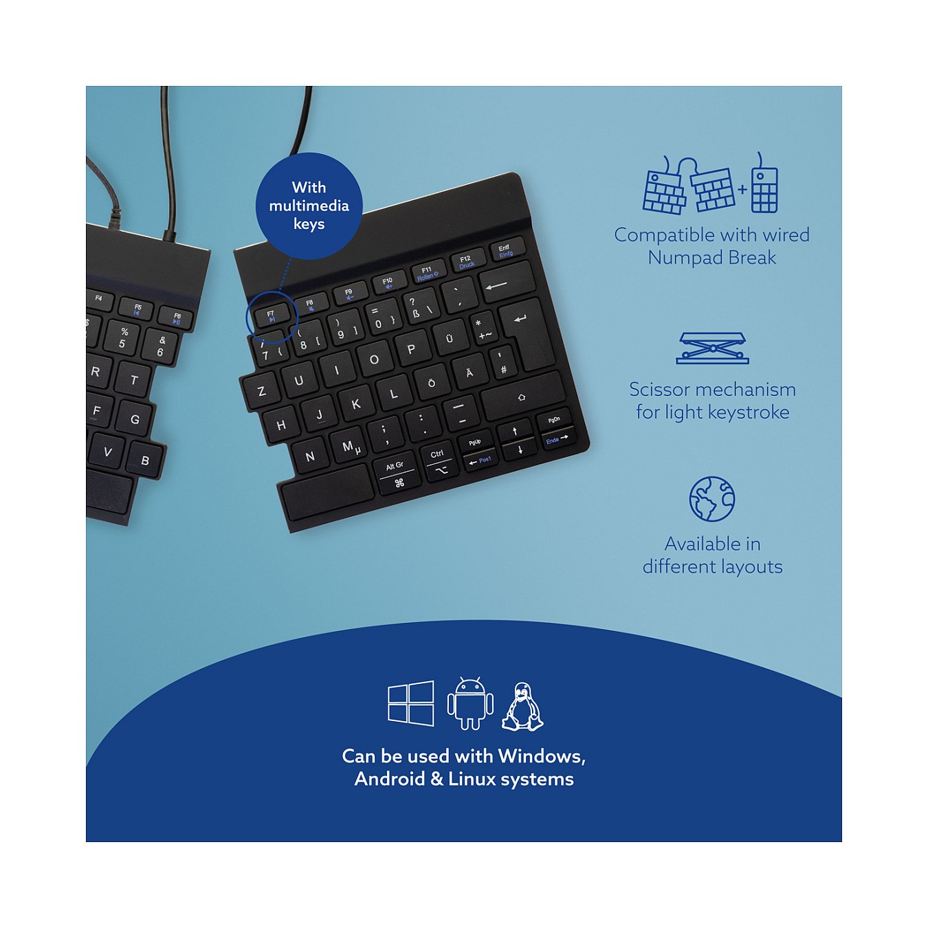 Buy R-Go Split Break Ergonomische Tastatur, QWERTZ (DE) - schwarz, kabelgebunden in Cyprus, Nicosia, Limassol, Larnaka, Pafos