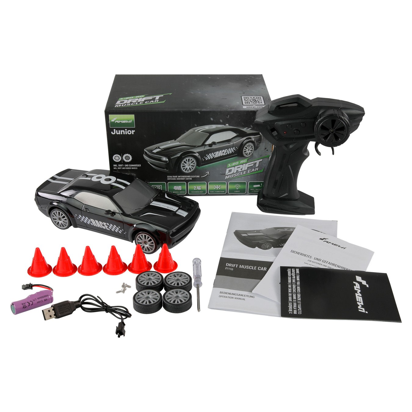 Buy Amewi Drift Muscle Car 4WD 1:20 RTR schwarz Mit Unterbodenbe in Cyprus, Nicosia, Limassol, Larnaka, Pafos
