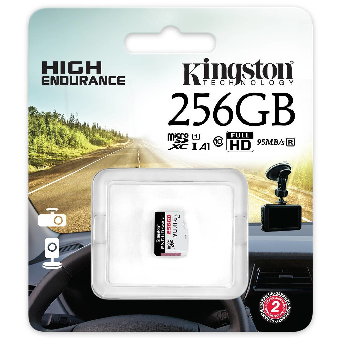 Kingston High Endurance microSDXC Card - 256GB - Class 10 UHS-I U1 A1, 95/45 MB/s, Black/White