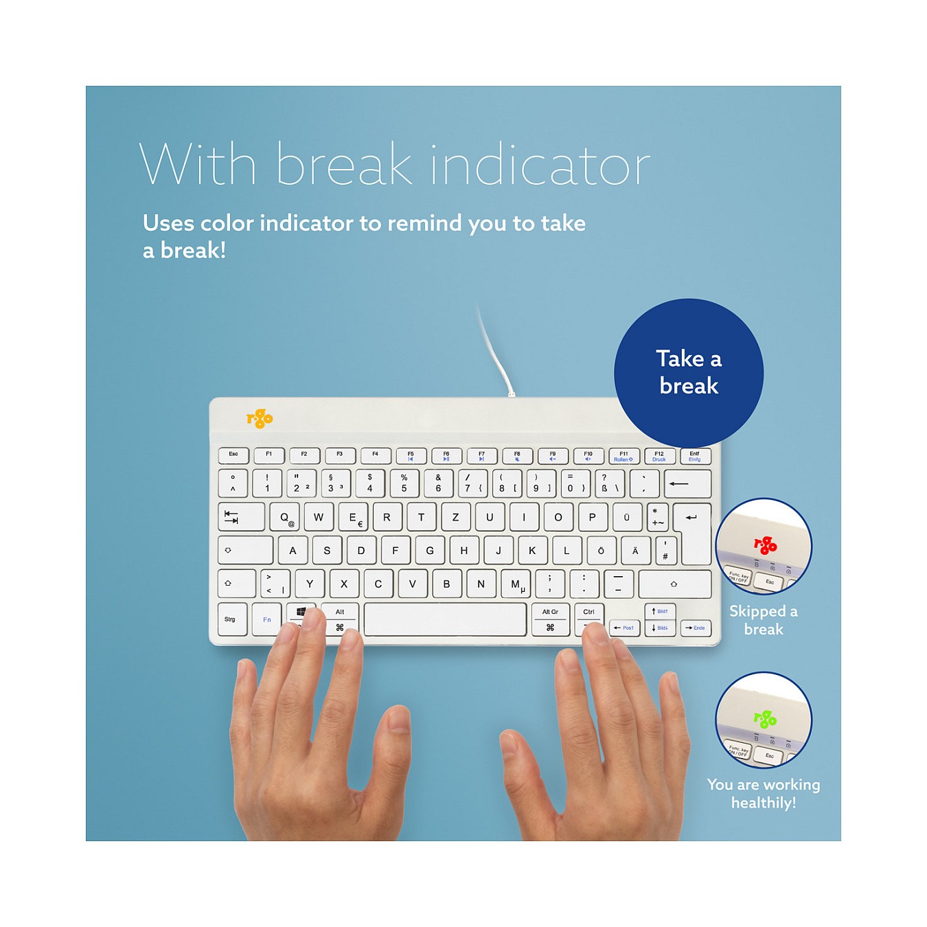 Buy R-Go Compact Break ergonomische Tastatur QWERTZ (DE), verkabelt, weiß in Cyprus, Nicosia, Limassol, Larnaka, Pafos