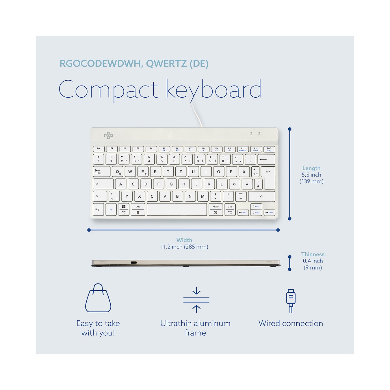 Buy R-Go Compact Break ergonomische Tastatur QWERTZ (DE), verkabelt, weiß in Cyprus, Nicosia, Limassol, Larnaka, Pafos