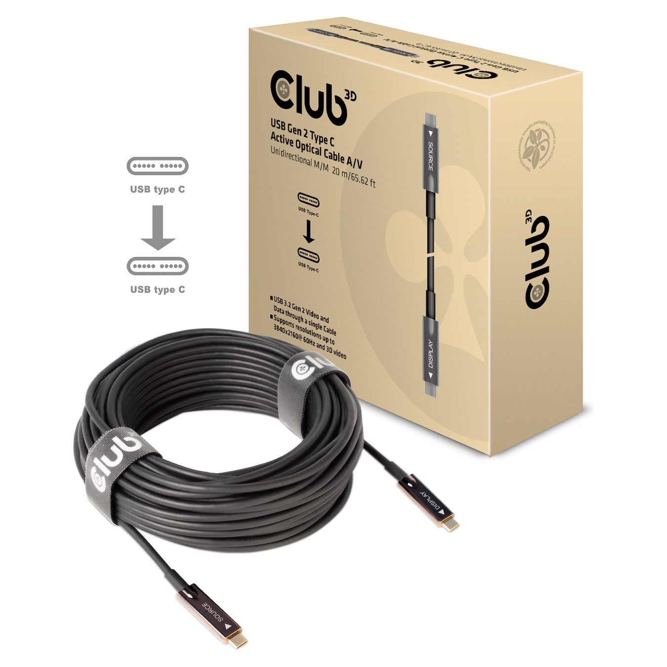 Buy Club3D Kabel USB 3.2 Typ C 20m aktiv optisch A V St St retail in Cyprus, Nicosia, Limassol, Larnaka, Pafos