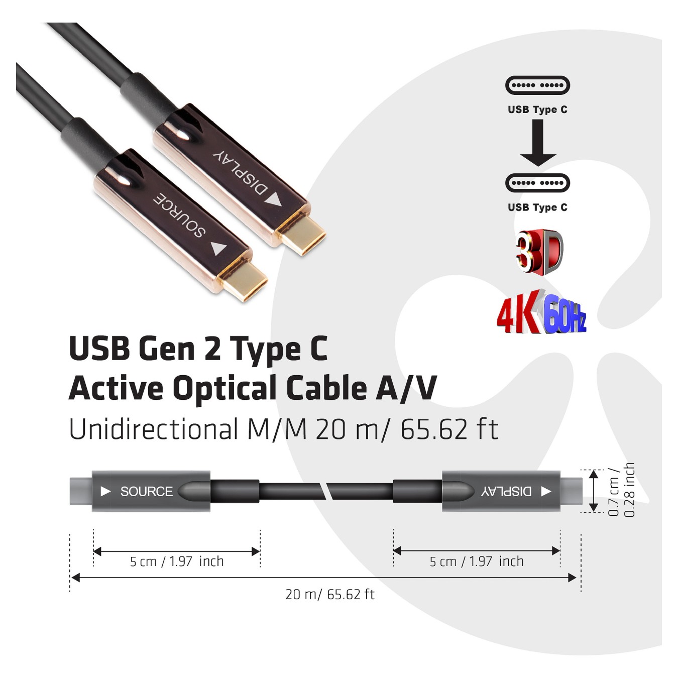 Buy Club3D Kabel USB 3.2 Typ C 20m aktiv optisch A V St St retail in Cyprus, Nicosia, Limassol, Larnaka, Pafos