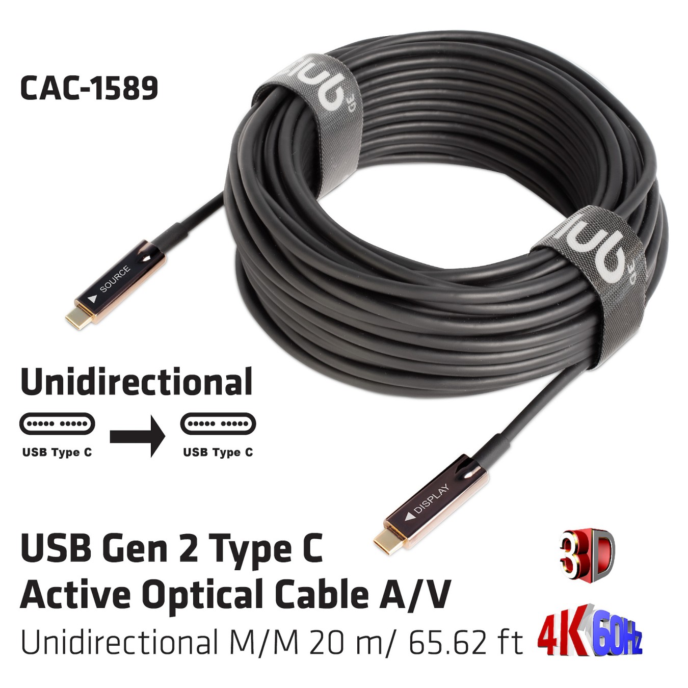 Buy Club3D Kabel USB 3.2 Typ C 20m aktiv optisch A V St St retail in Cyprus, Nicosia, Limassol, Larnaka, Pafos
