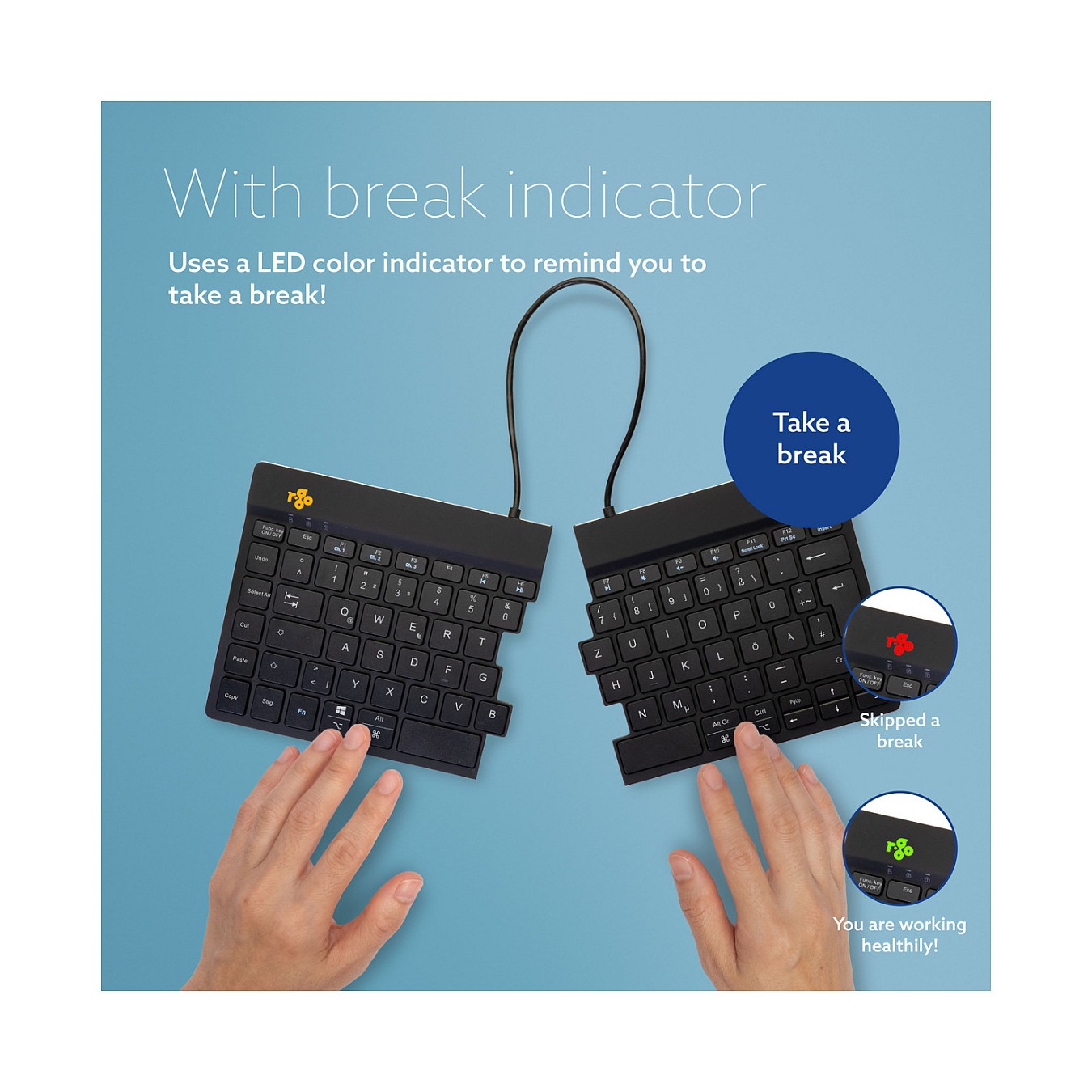 Buy R-Go Split Break Ergonomische Bluetooth-Tastatur Pausenanzeige, Ultradünn für besseren Blutkreislauf in Cyprus, Nicosia, Lim