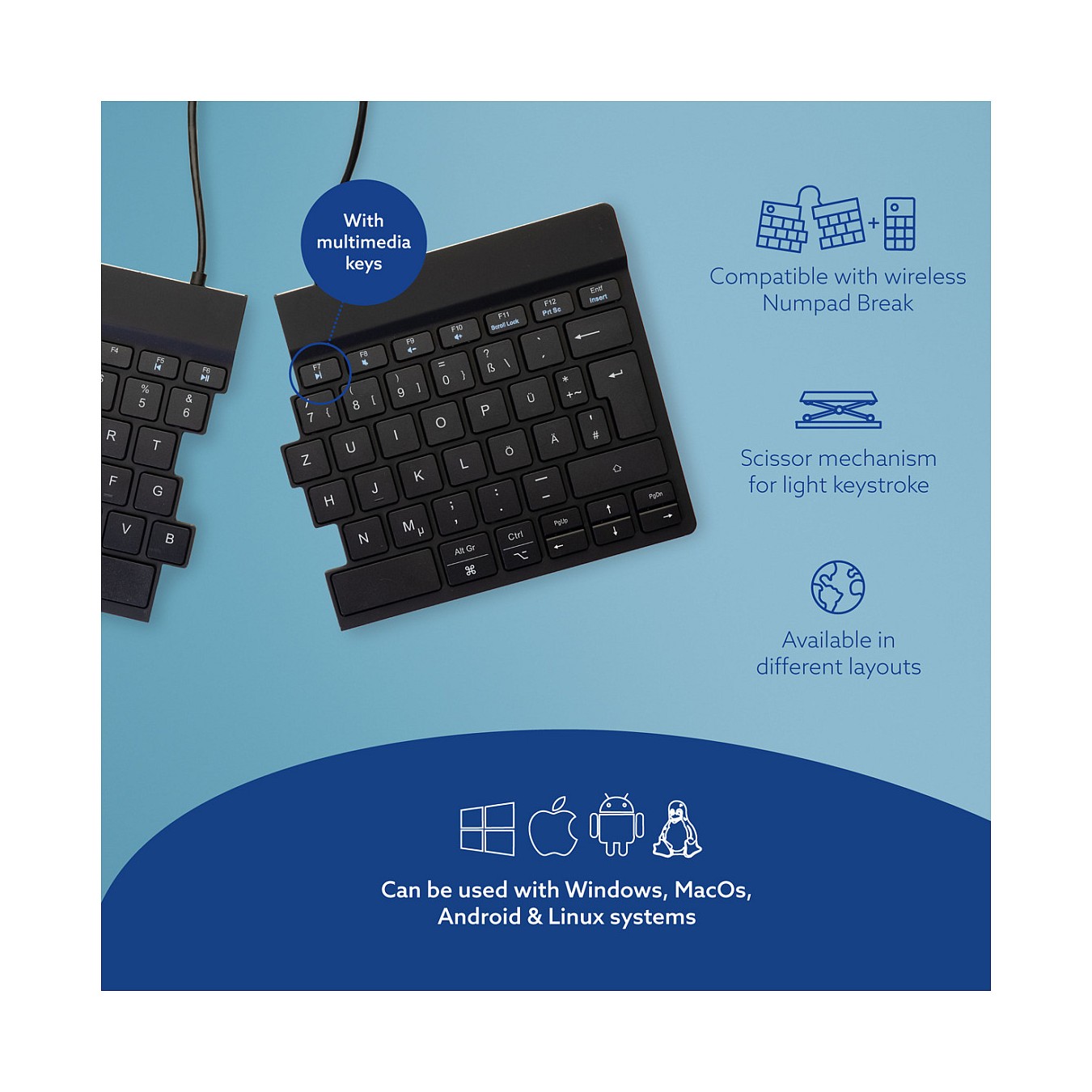 Buy R-Go Split Break Ergonomische Bluetooth-Tastatur Pausenanzeige, Ultradünn für besseren Blutkreislauf in Cyprus, Nicosia, Lim