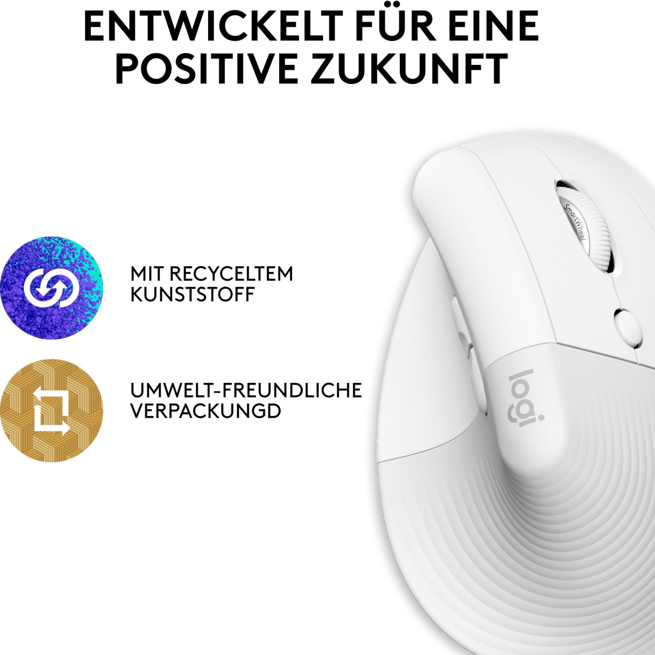 Logitech Lift for Mac - Vertical Ergonomic Wireless Mouse - Off-White, 6 Buttons, Optical 4000 DPI, Bluetooth & Logi Bolt