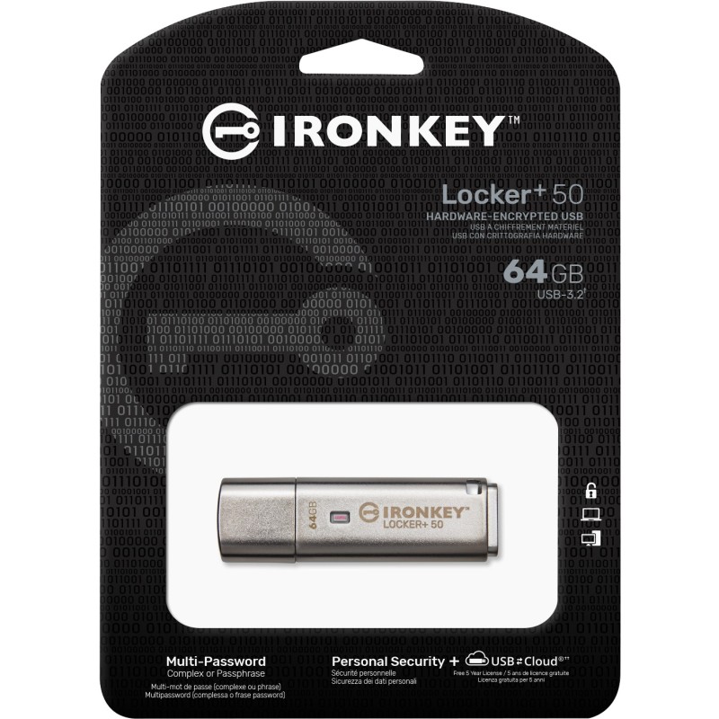 Buy Kingston IronKey Locker+ 50 - IKLP50 - 64GB Silver USB-A USB 3.2 Gen1 (AES-2... in Cyprus, Nicosia, Limassol, Larnaka, Pafos