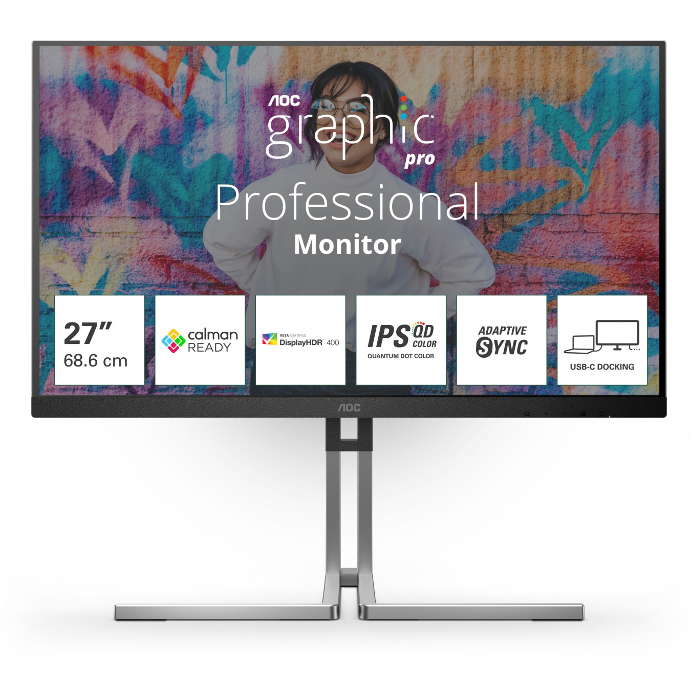 AOC Q27U3CV - 27-inch QHD (2560x1440) IPS Quantum Dot Monitor, HDR400, USB-C 96W PD, DP/HDMI, Black