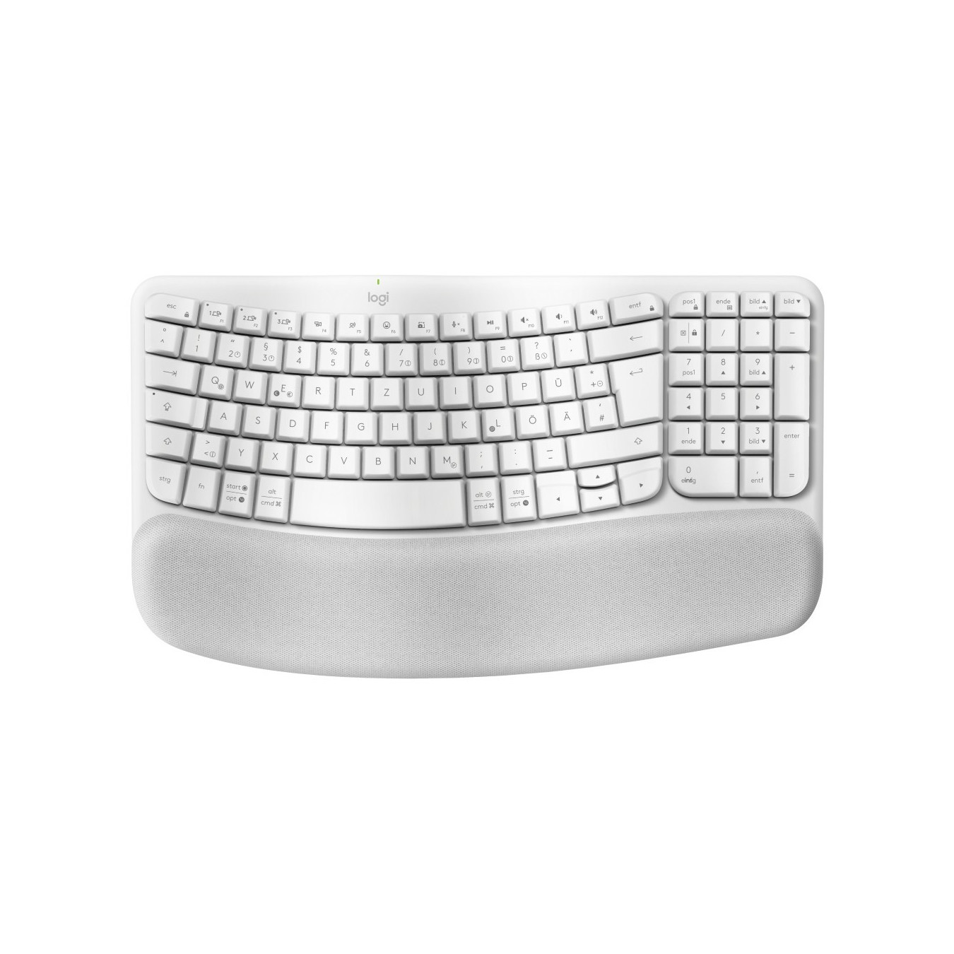 Logitech Wave Keys - Wireless Ergonomic Full-Size Keyboard - Off-White, 2.4GHz + Bluetooth, German QWERTZ