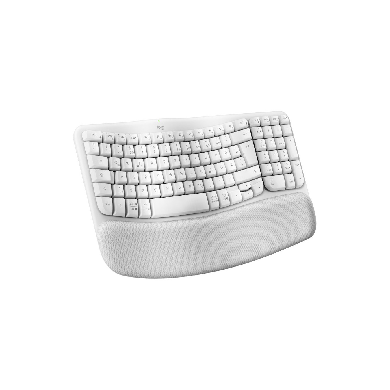 Logitech Wave Keys - Wireless Ergonomic Full-Size Keyboard - Off-White, 2.4GHz + Bluetooth, German QWERTZ