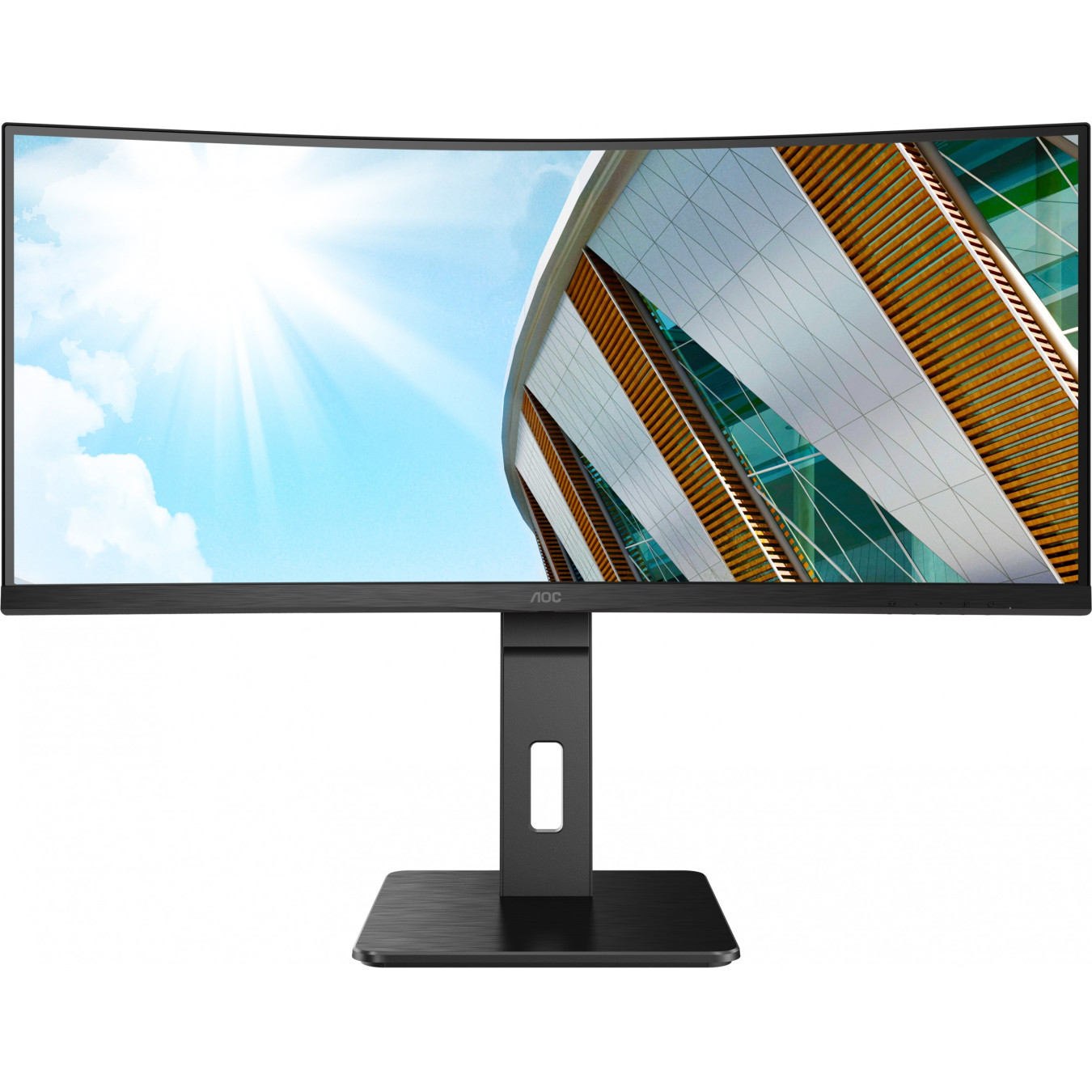 AOC CU34P2A - 34in Curved UWQHD (3440x1440) VA Monitor, 21:9, 100Hz, 1ms, HDMI/DP, 4x USB-A, Speakers, Black