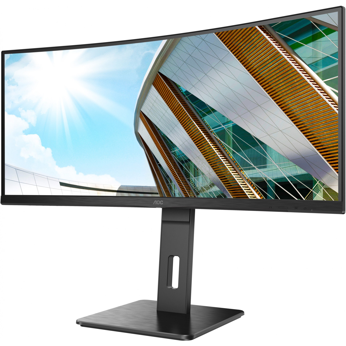 AOC CU34P2A - 34in Curved UWQHD (3440x1440) VA Monitor, 21:9, 100Hz, 1ms, HDMI/DP, 4x USB-A, Speakers, Black